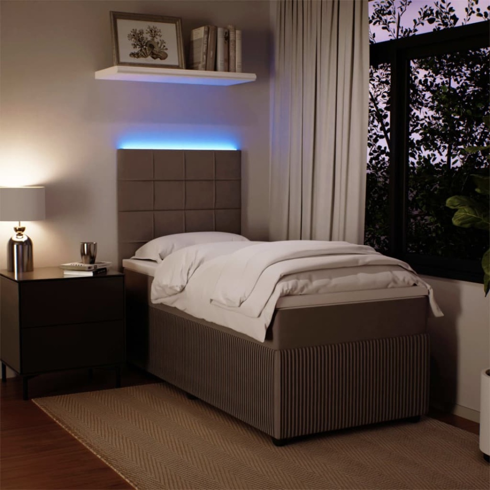 Pat box spring cu saltea, gri deschis, 90x200 cm, catifea - 3 | YEO