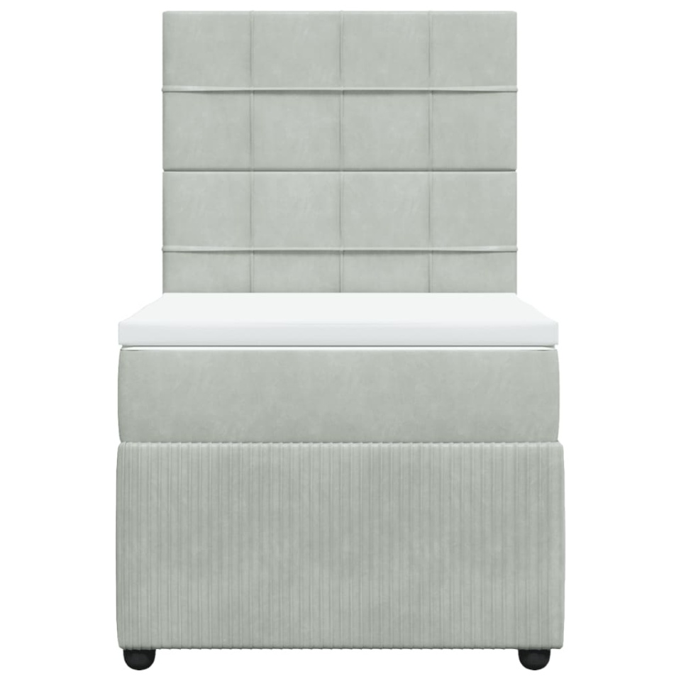 Pat box spring cu saltea, gri deschis, 90x200 cm, catifea - 3 | YEO