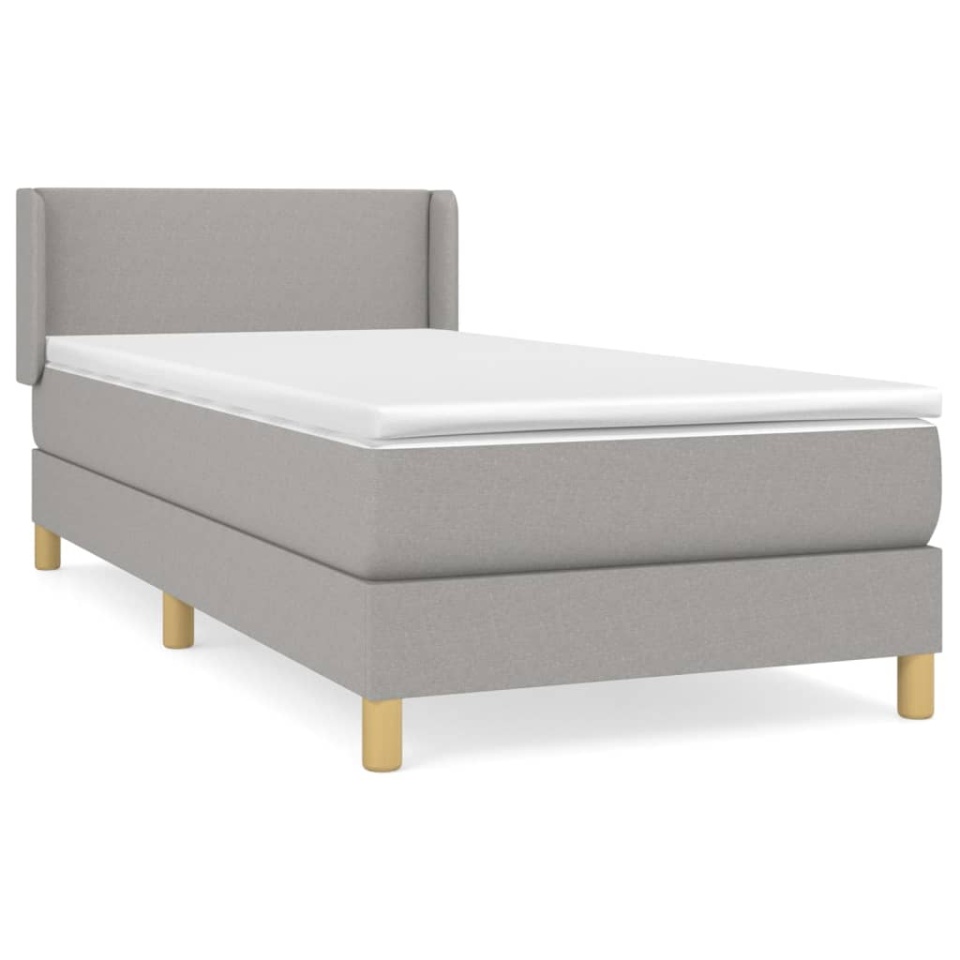 Pat box spring cu saltea, gri deschis, 90x200 cm, textil - 1 | YEO