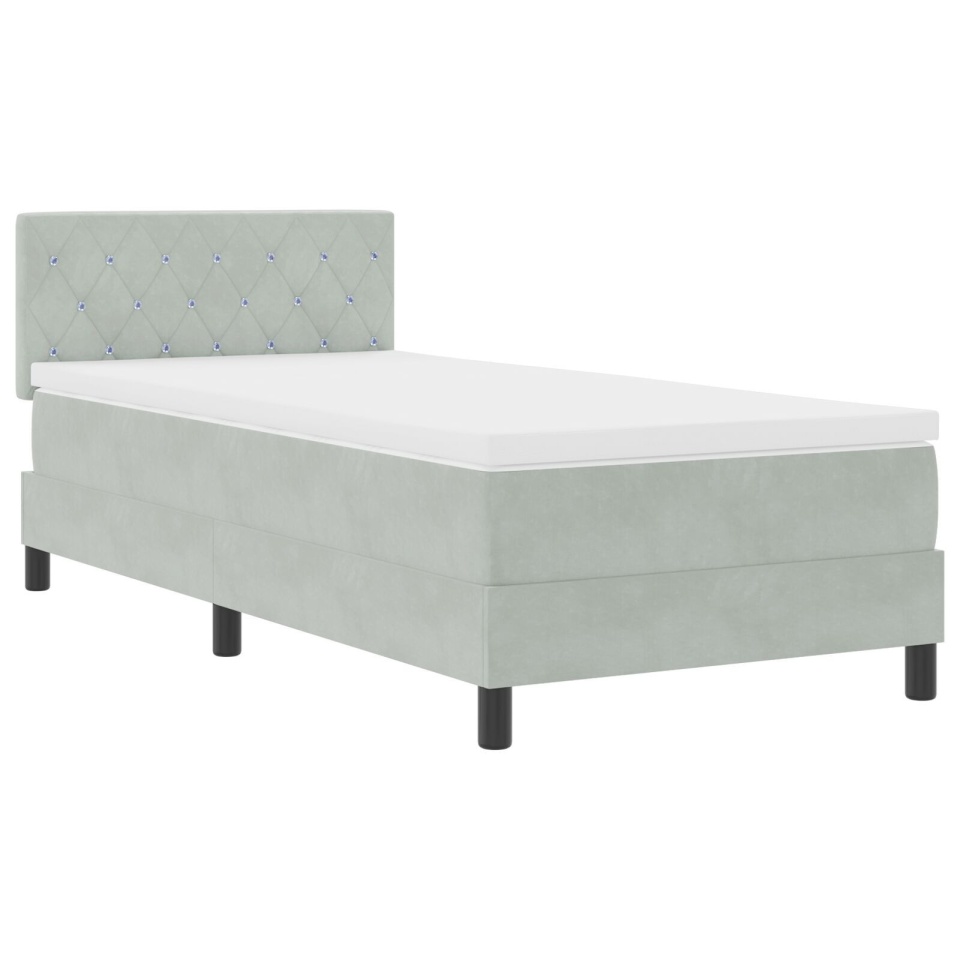 Pat box spring cu saltea, gri deschis, single, catifea - 2 | YEO
