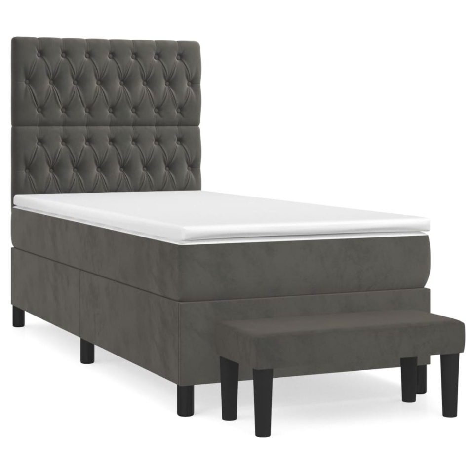 Pat box spring cu saltea, gri închis, 100x200 cm, catifea - 1 | YEO