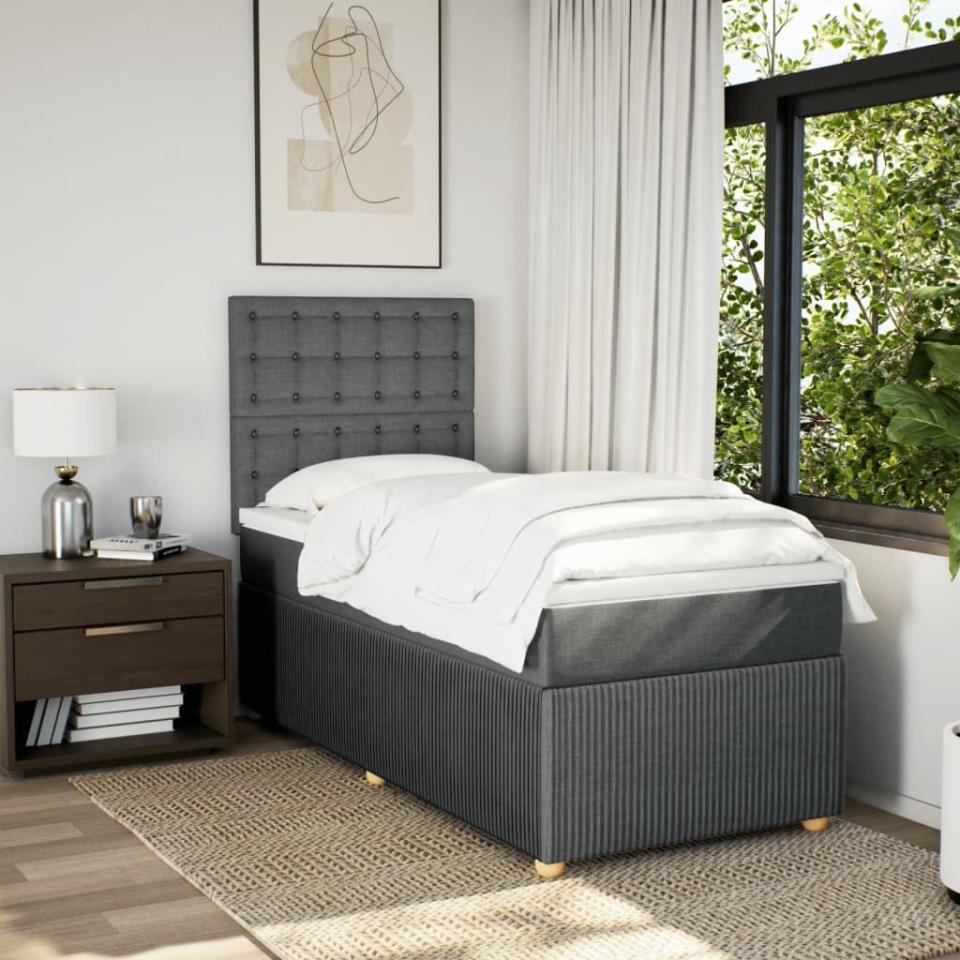 Pat box spring cu saltea, gri închis, 100x200 cm, textil - 2 | YEO