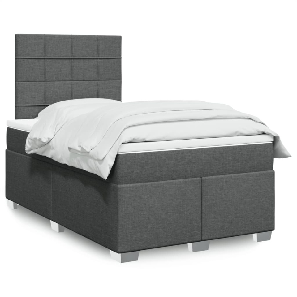 Pat box spring cu saltea, gri închis, 120x190 cm, textil