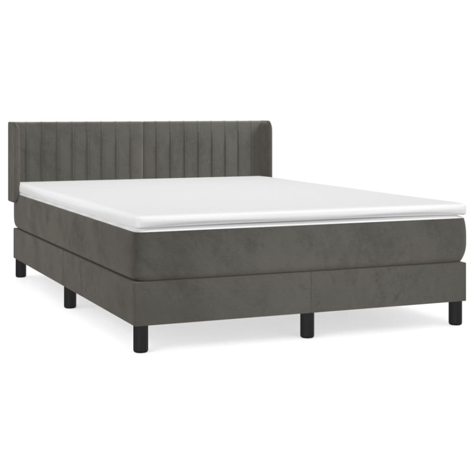 Pat box spring cu saltea, gri închis, 140x190 cm, catifea - 1 | YEO
