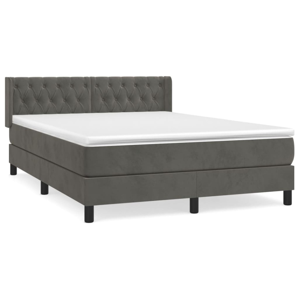 Pat box spring cu saltea, gri închis, 140x190 cm, catifea - 1 | YEO