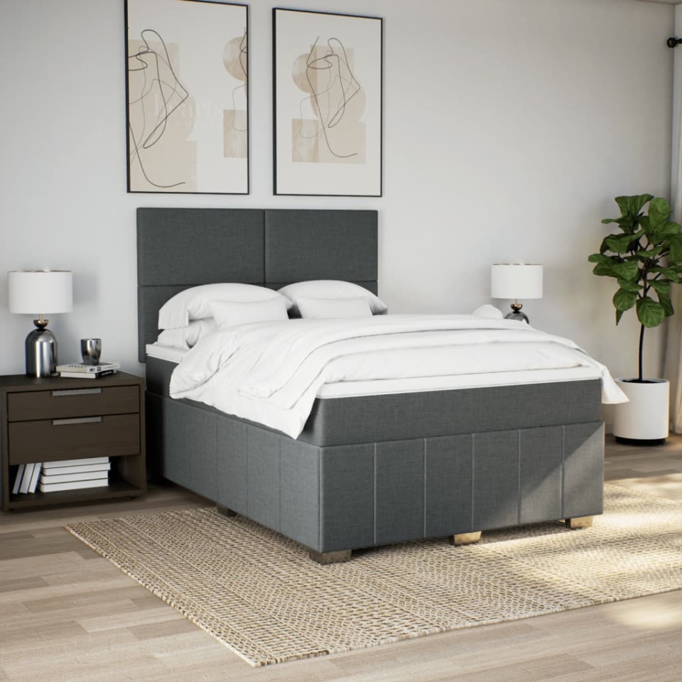 Pat box spring cu saltea, gri închis, 140x190 cm, textil - 2 | YEO