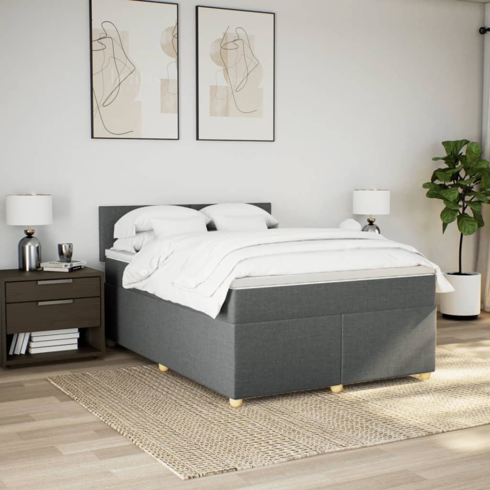 Pat box spring cu saltea, gri închis, 140x190 cm, textil - 3 | YEO
