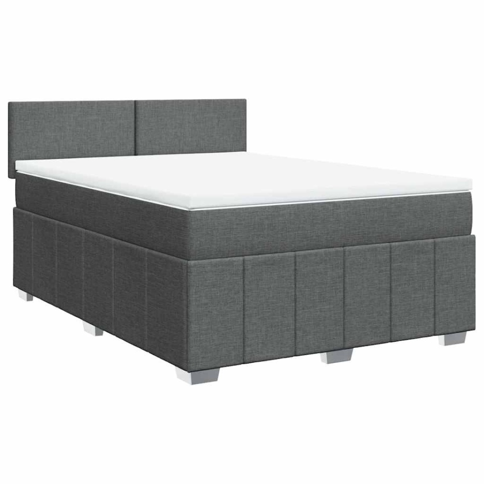 Pat box spring cu saltea, gri închis, 140x190 cm, textil - 1 | YEO