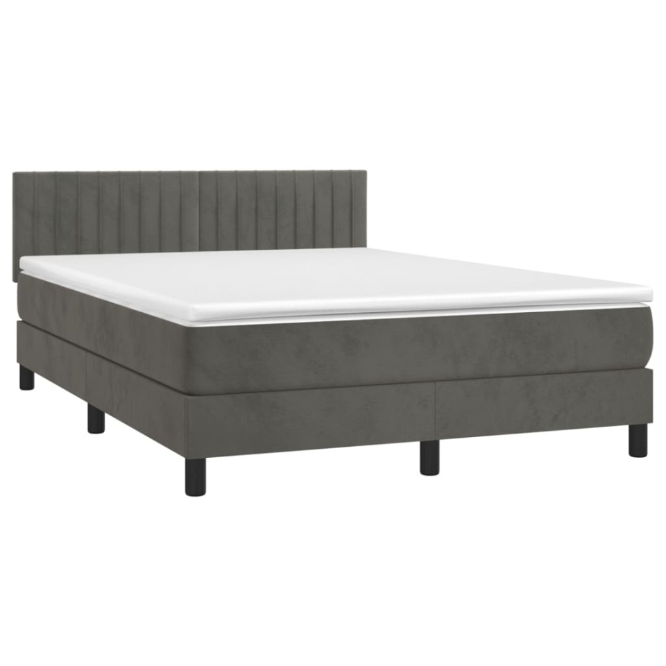 Pat box spring cu saltea, gri închis, 140x200 cm, catifea - 2 | YEO