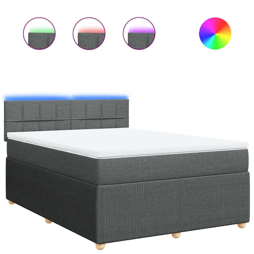 Pat box spring cu saltea, gri închis, 140x200 cm, textil - 1 | YEO