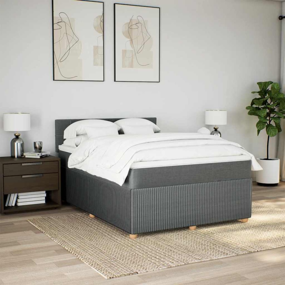 Pat box spring cu saltea, gri închis, 140x200 cm, textil - 2 | YEO