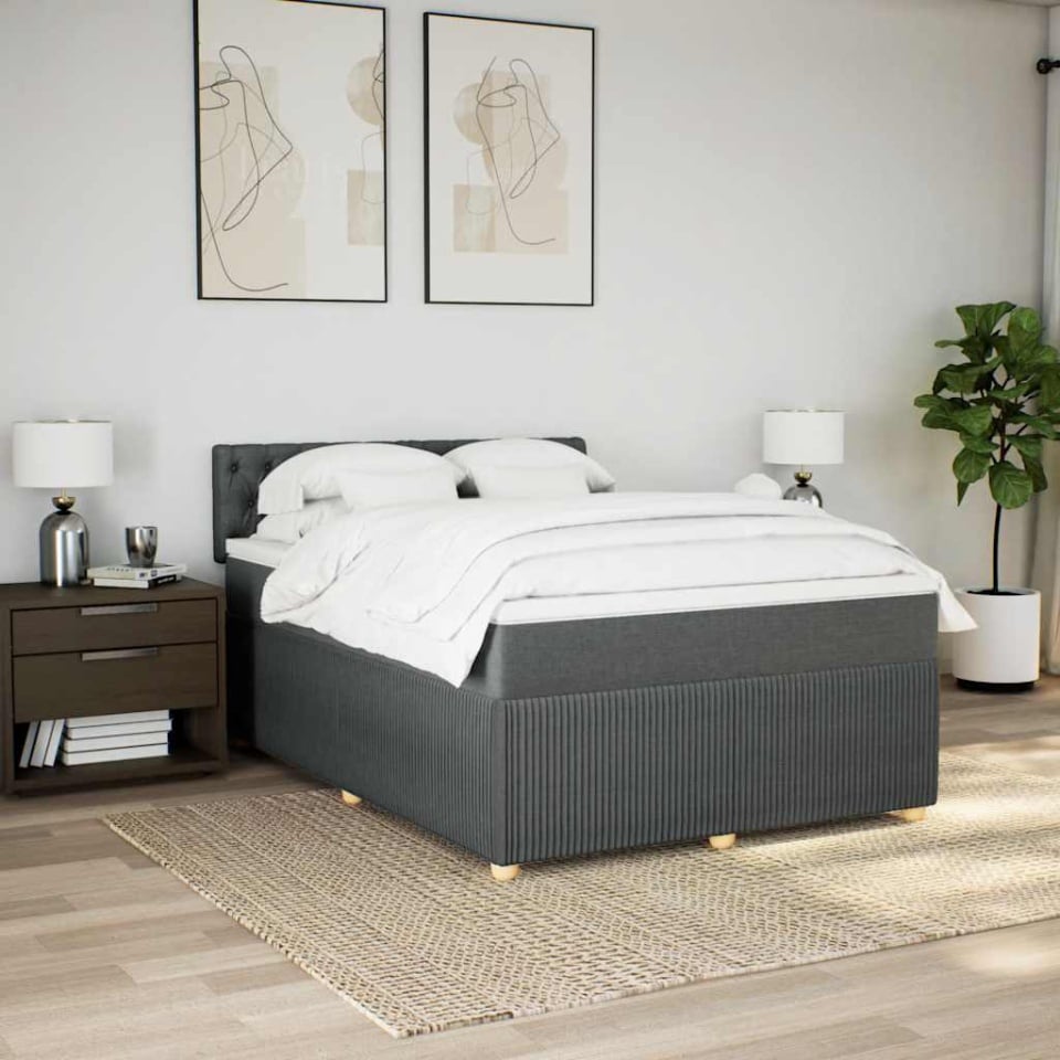 Pat box spring cu saltea, gri închis, 140x200 cm, textil - 3 | YEO