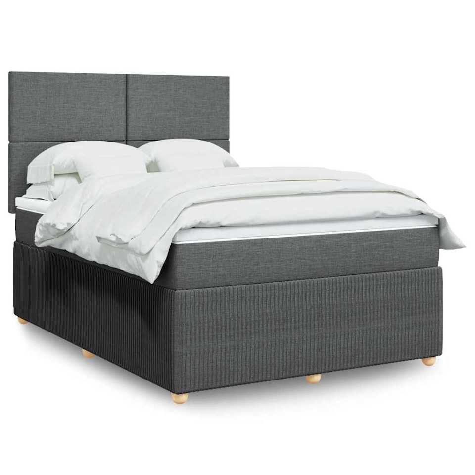 Pat box spring cu saltea, gri închis, 140x200 cm, textil