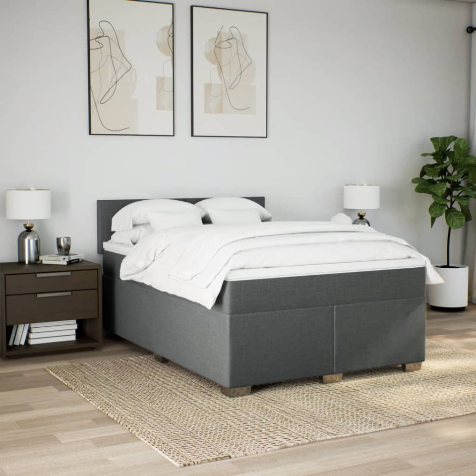 Pat box spring cu saltea, gri închis, 140x200 cm, textil - 2 | YEO
