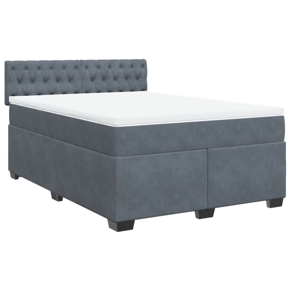 Pat box spring cu saltea, gri închis, 160x200 cm, catifea - 1 | YEO