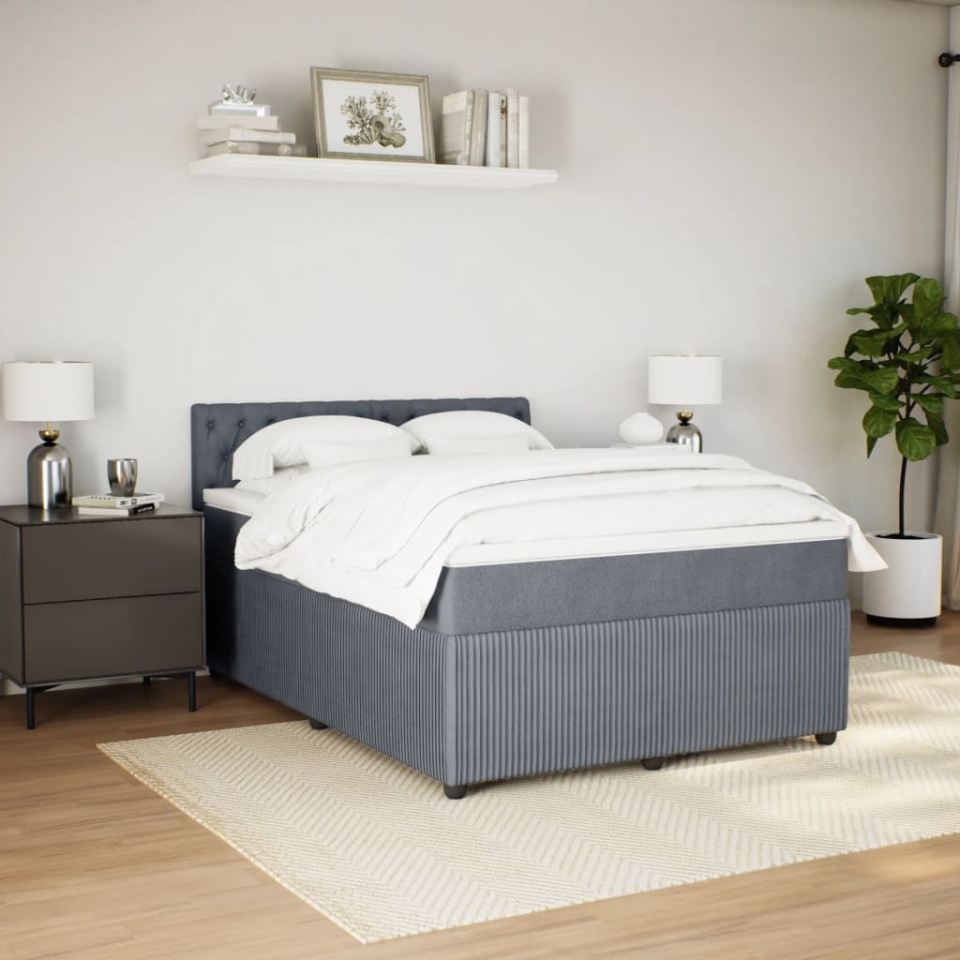 Pat box spring cu saltea, gri închis, 160x200 cm, catifea - 3 | YEO