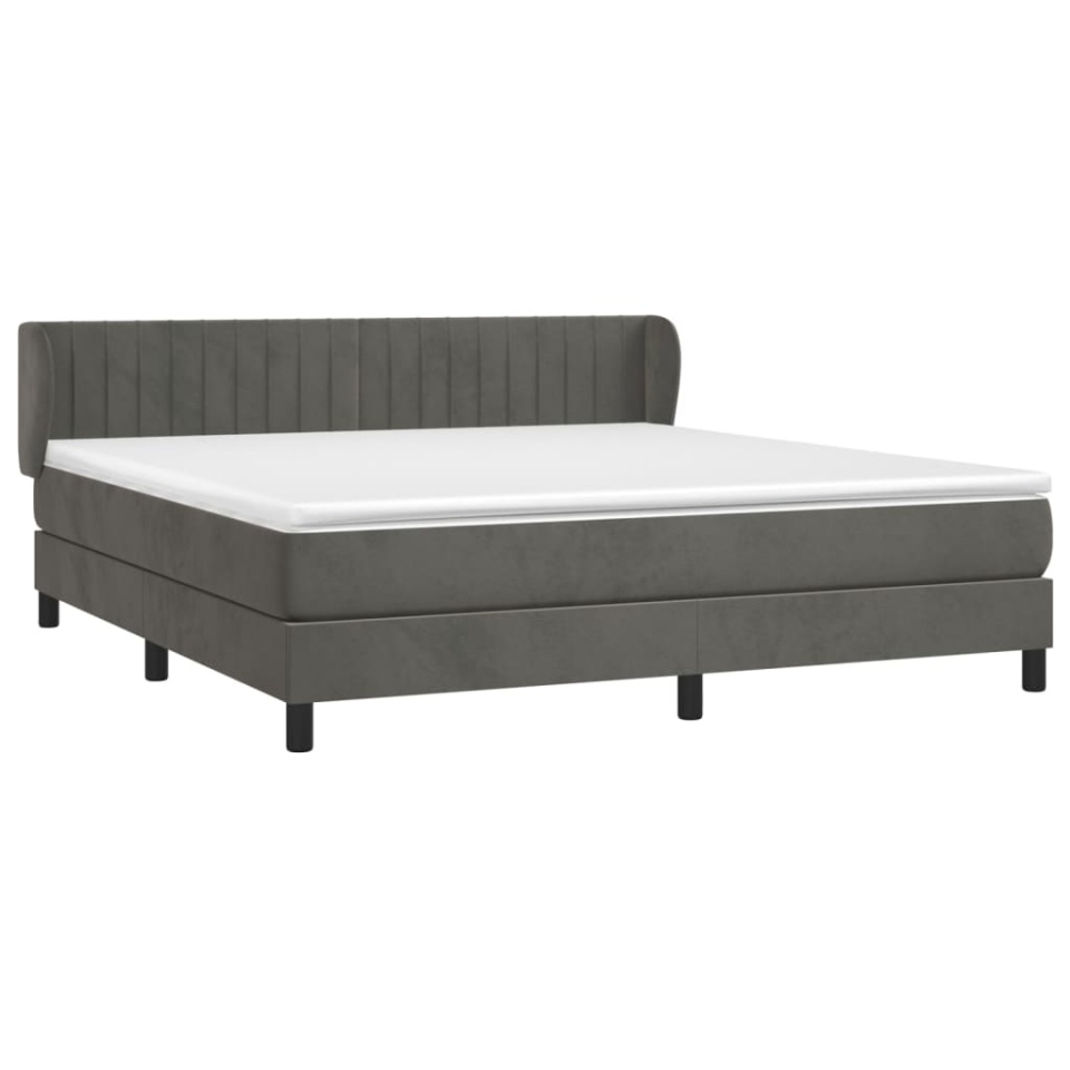 Pat box spring cu saltea, gri închis, 180x200 cm, catifea - 2 | YEO