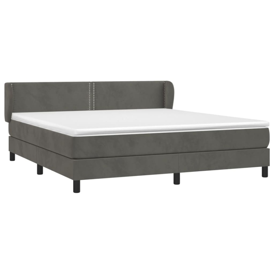 Pat box spring cu saltea, gri închis, 180x200 cm, catifea - 2 | YEO