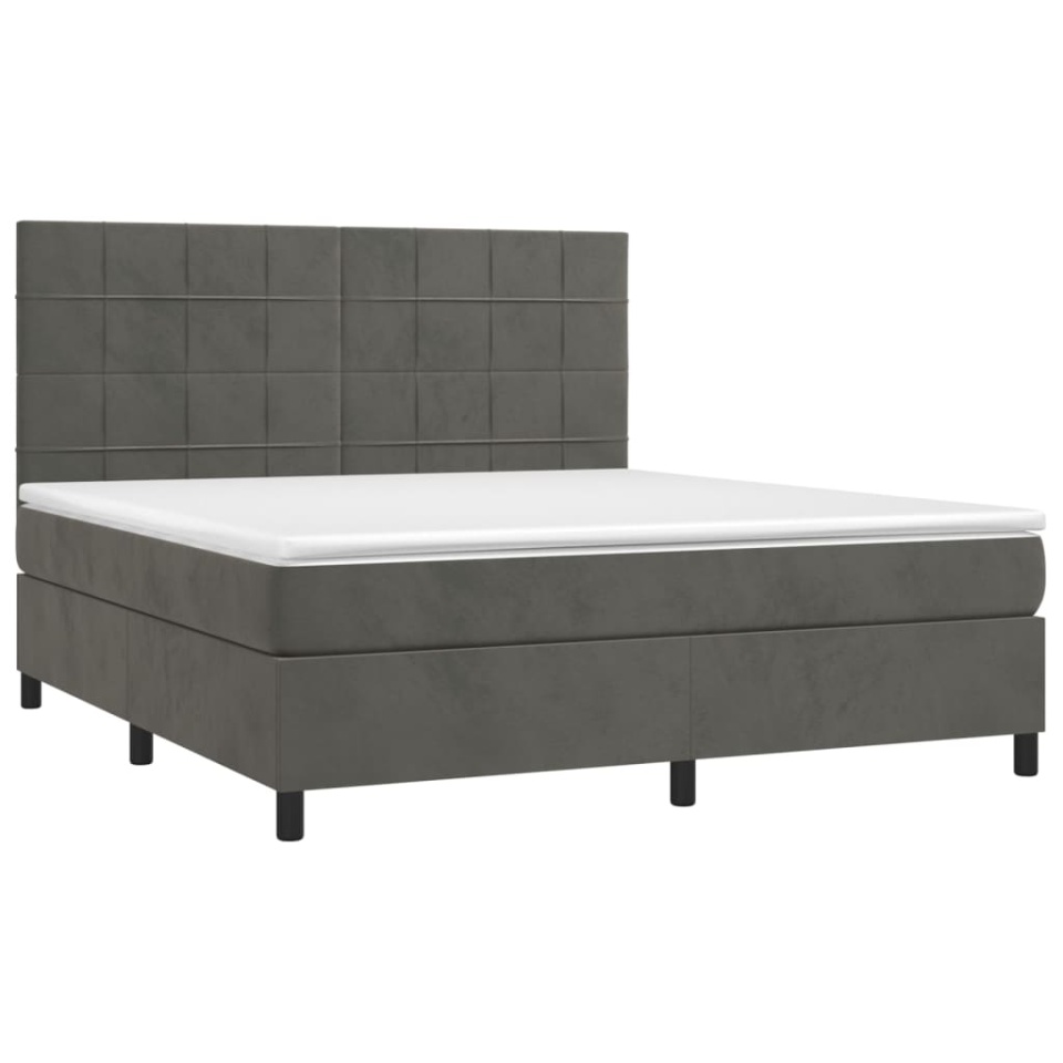 Pat box spring cu saltea, gri închis, 180x200 cm, catifea - 2 | YEO