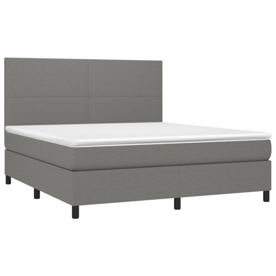 Pat box spring cu saltea, gri închis, 180x200 cm, textil - 2 | YEO