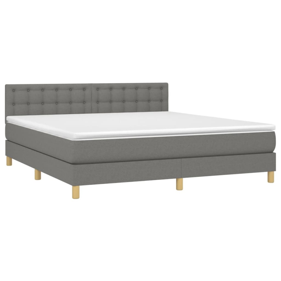Pat box spring cu saltea, gri închis, 180x200 cm, textil - 2 | YEO
