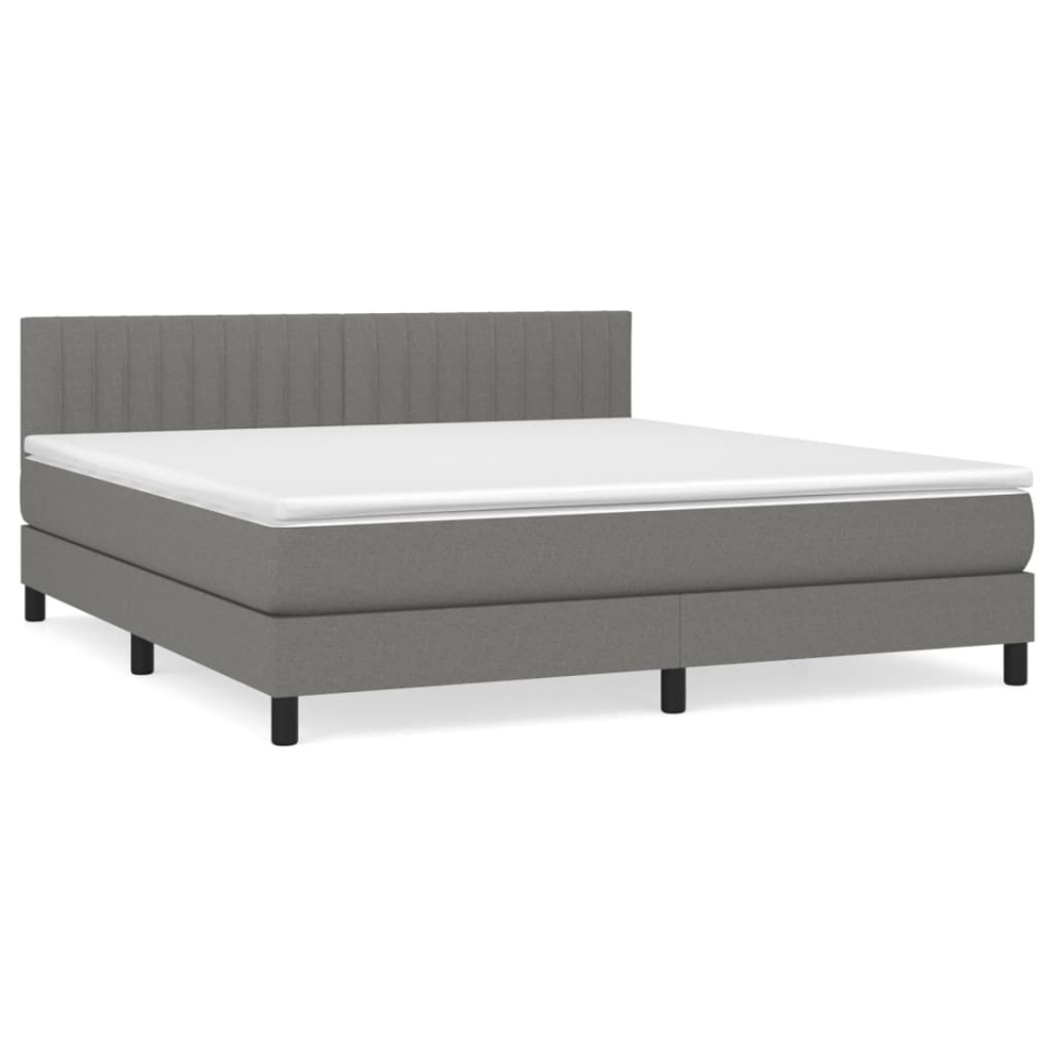 Pat box spring cu saltea, gri închis, 180x200 cm, textil - 1 | YEO