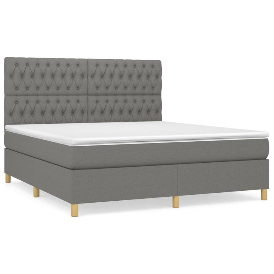 Pat box spring cu saltea, gri închis, 180x200 cm, textil - 1 | YEO