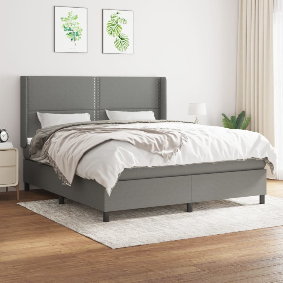 Pat box spring cu saltea, gri închis, 180x200 cm, textil
