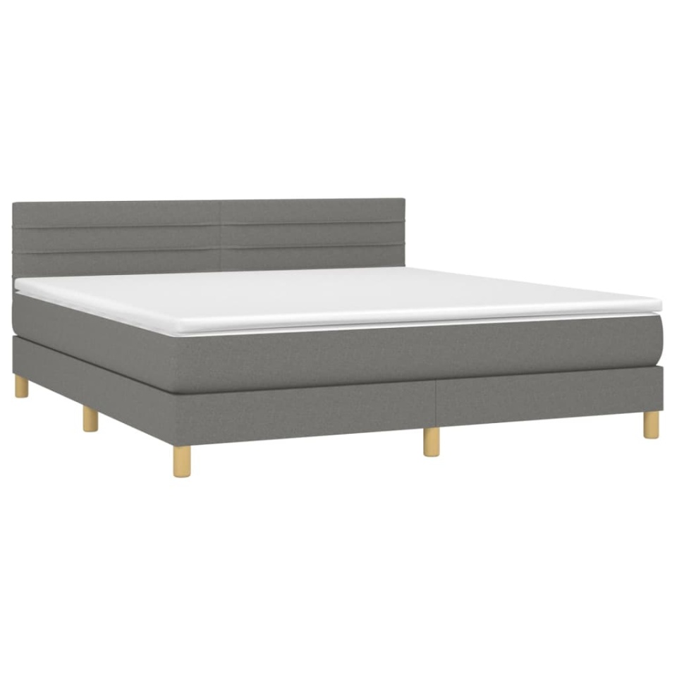 Pat box spring cu saltea, gri închis, 180x200 cm, textil - 2 | YEO