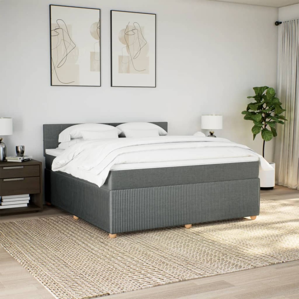 Pat box spring cu saltea, gri închis, 180x200 cm, textil - 3 | YEO