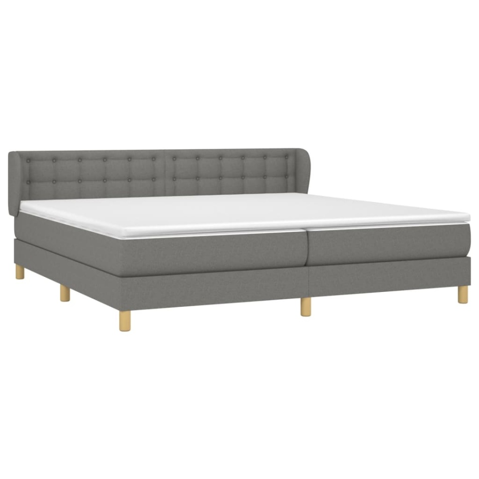 Pat box spring cu saltea, gri închis, 200x200 cm, textil - 2 | YEO