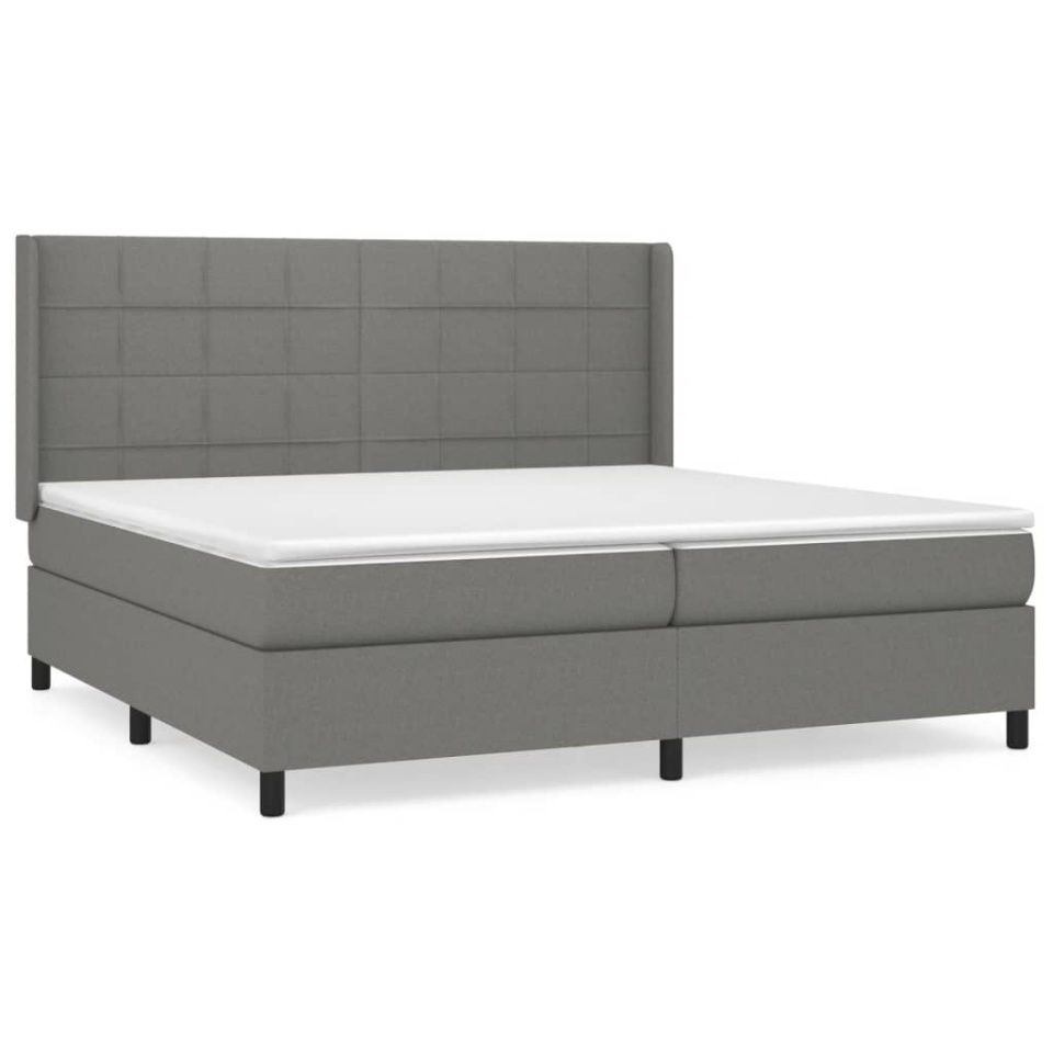 Pat box spring cu saltea, gri închis, 200x200 cm, textil - 1 | YEO