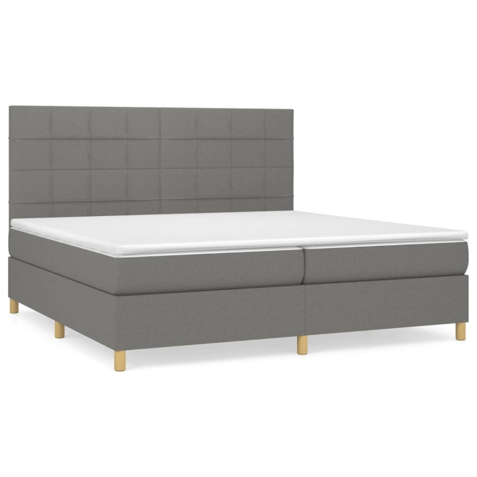 Pat box spring cu saltea, gri închis, 200x200 cm, textil - 1 | YEO
