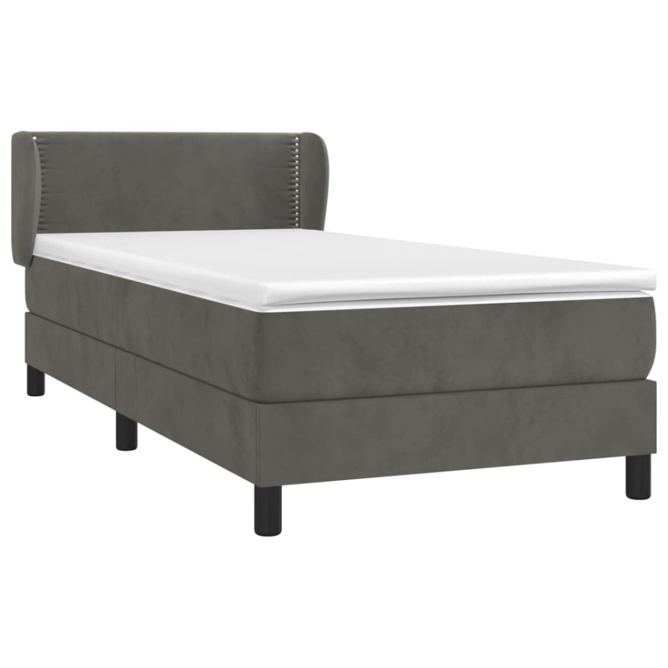 Pat box spring cu saltea, gri închis, 80x200 cm, catifea - 2 | YEO
