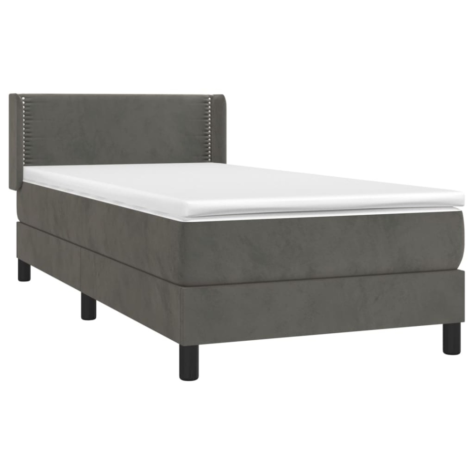 Pat box spring cu saltea, gri închis, 90x190 cm, catifea - 2 | YEO