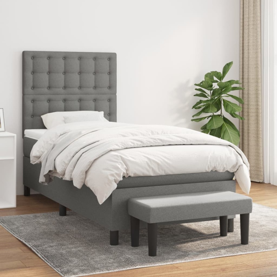 Pat box spring cu saltea, gri închis, 90x190 cm, textil