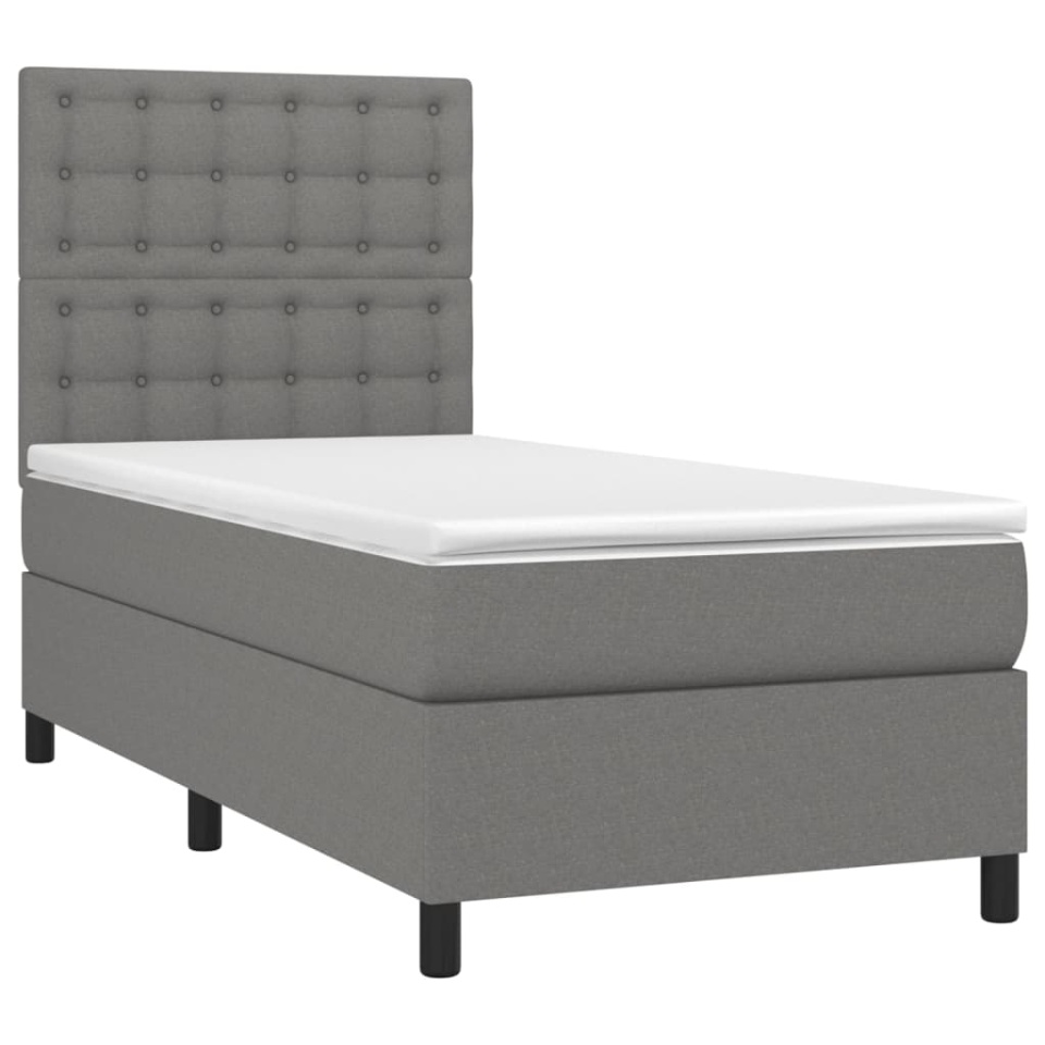 Pat box spring cu saltea, gri închis, 90x190 cm, textil - 2 | YEO