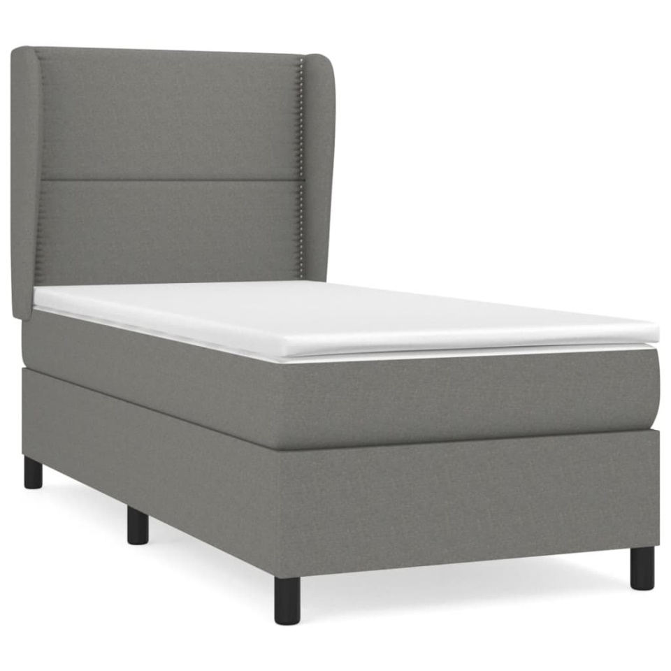 Pat box spring cu saltea, gri închis, 90x190 cm, textil - 1 | YEO