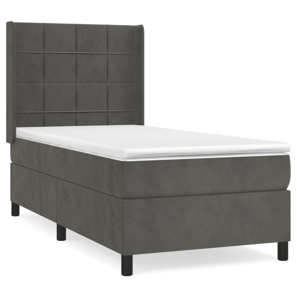Pat box spring cu saltea, gri închis, 90x200 cm, catifea - 1 | YEO