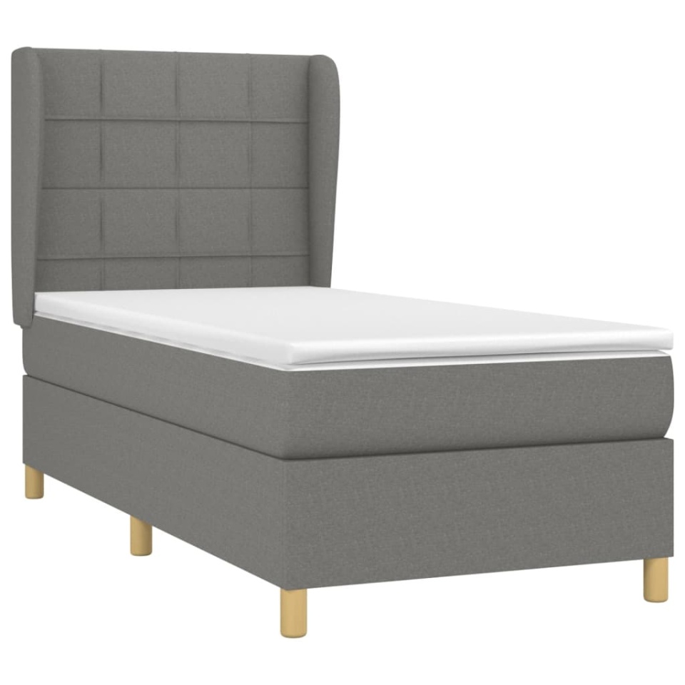 Pat box spring cu saltea, gri închis, 90x200 cm, textil - 2 | YEO
