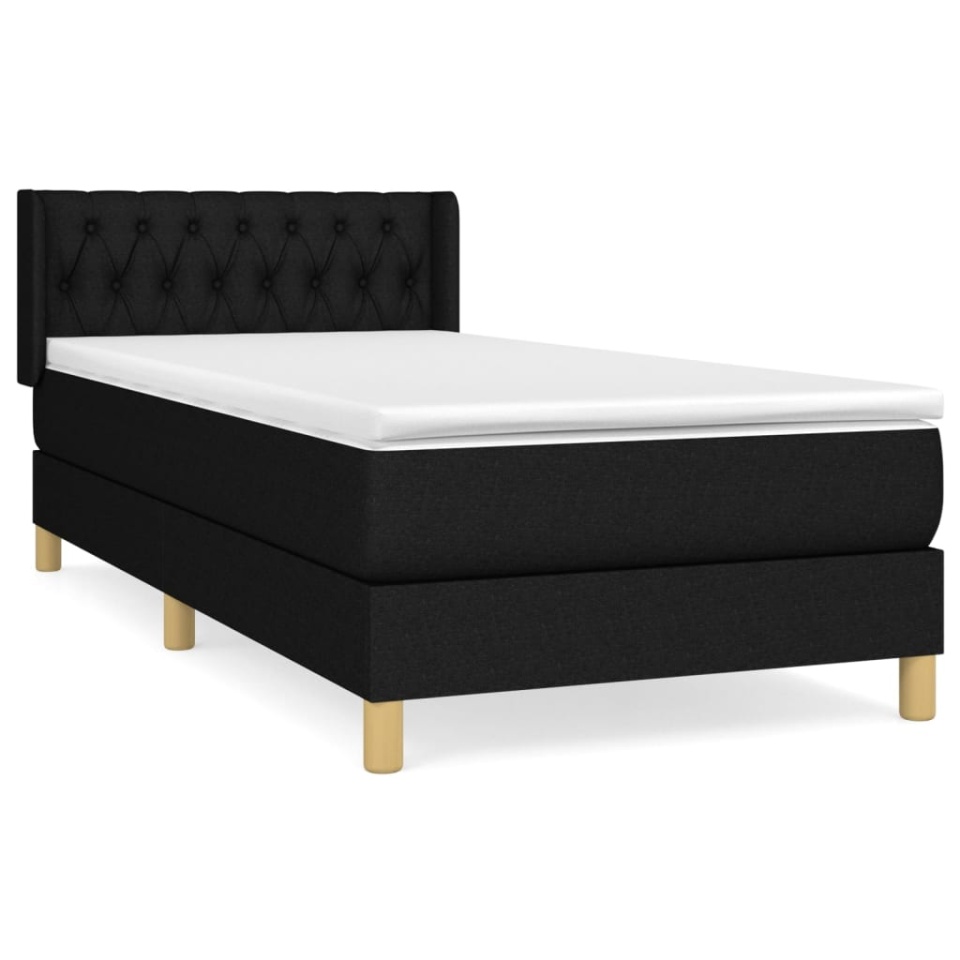 Pat box spring cu saltea, negru, 100x200 cm, textil - 1 | YEO