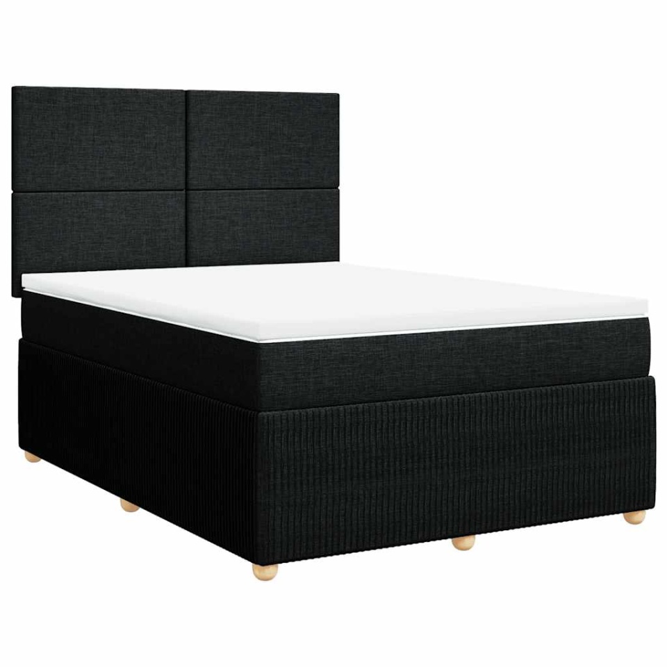 Pat box spring cu saltea, negru, 140x190 cm, textil - 1 | YEO