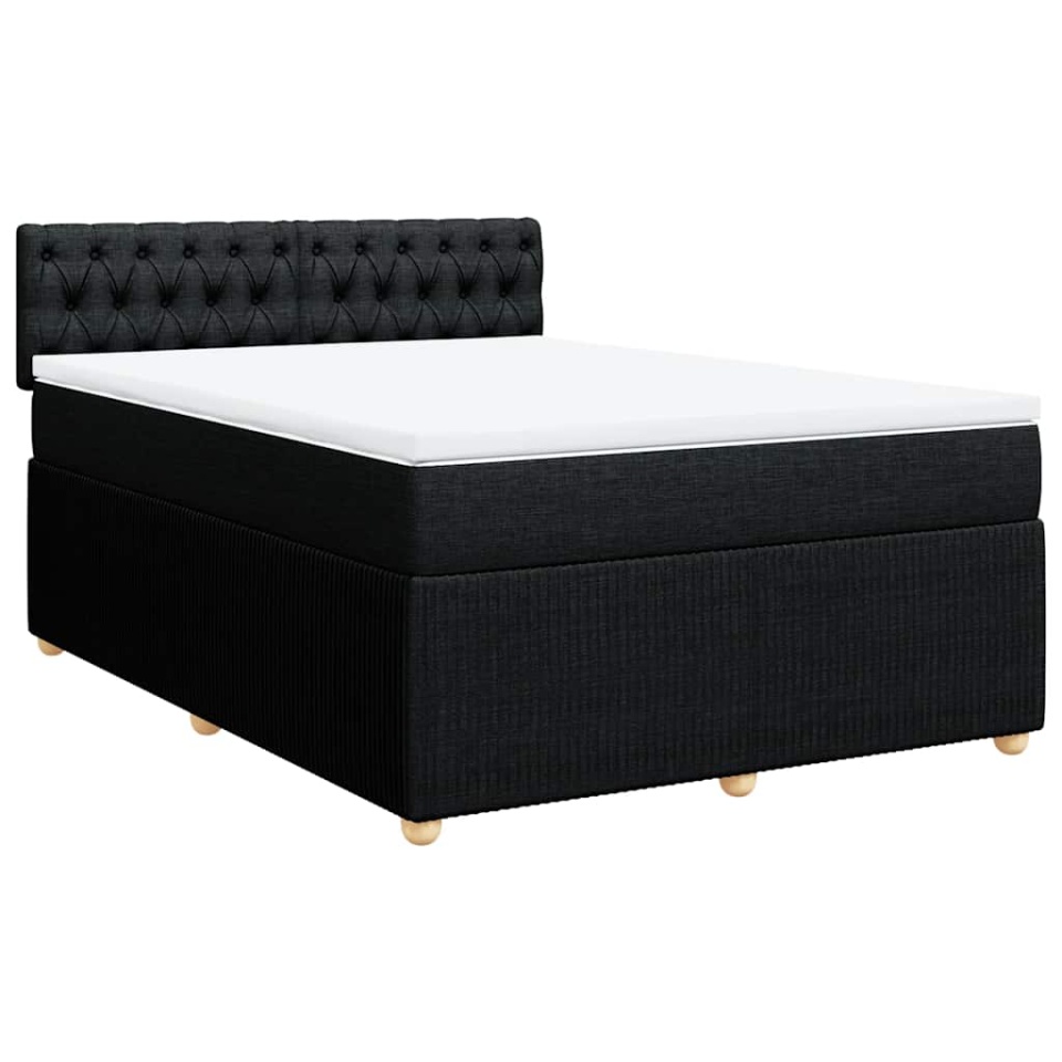 Pat box spring cu saltea, negru, 140x190 cm, textil - 2 | YEO