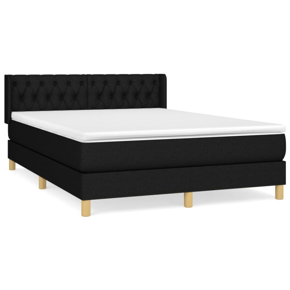 Pat box spring cu saltea, negru, 140x190 cm, textil - 1 | YEO