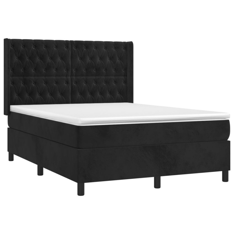 Pat box spring cu saltea, negru, 140x200 cm, catifea - 2 | YEO