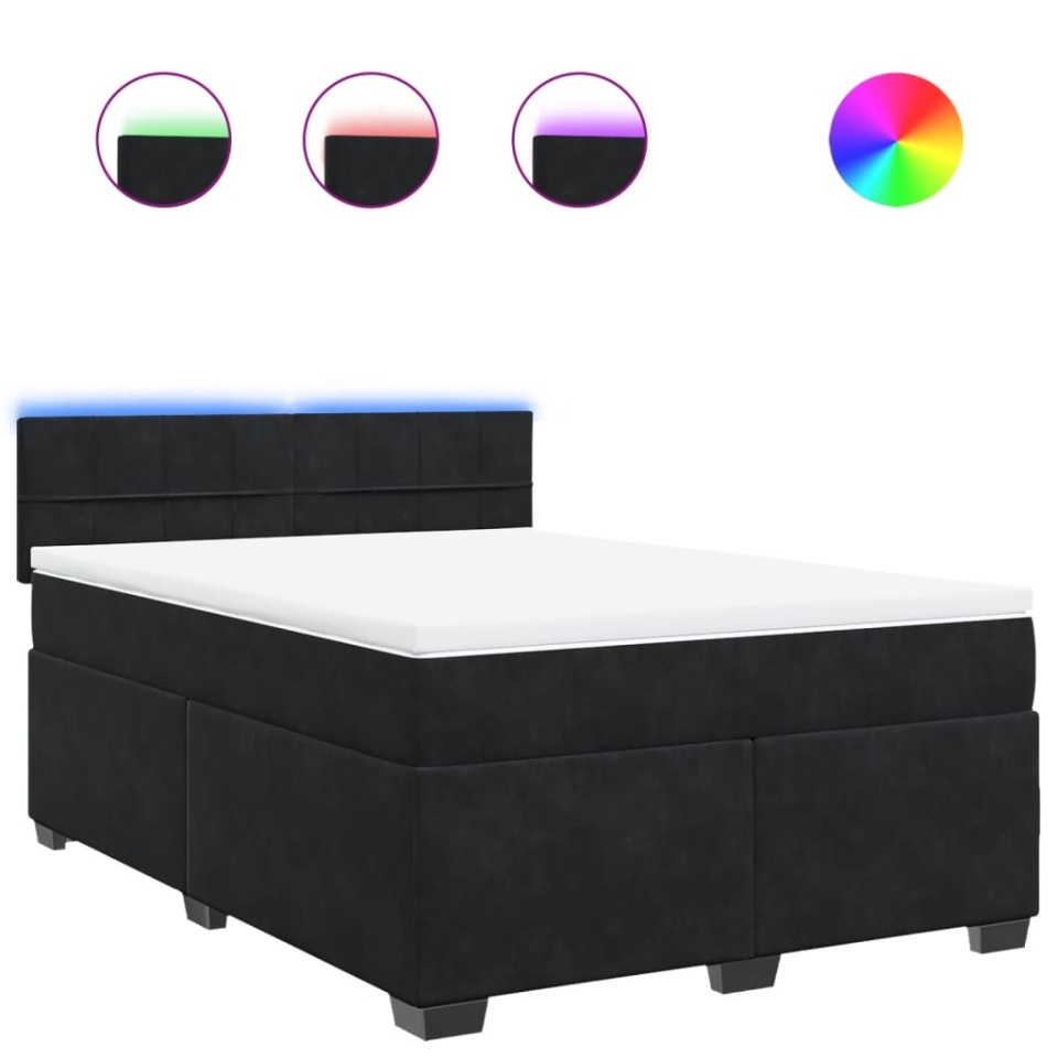 Pat box spring cu saltea, negru, 160x200 cm, catifea - 1 | YEO