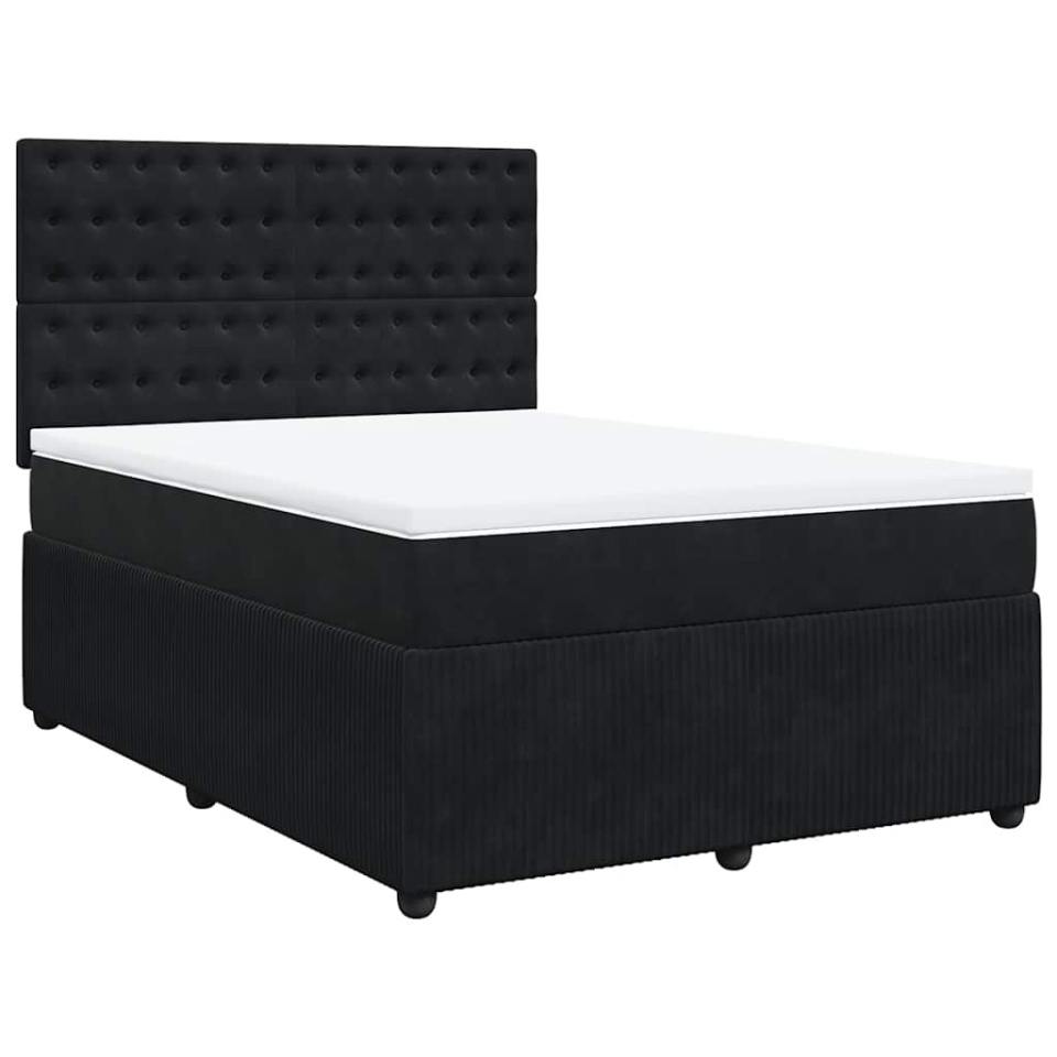 Pat box spring cu saltea, negru, 160x200 cm, catifea - 1 | YEO