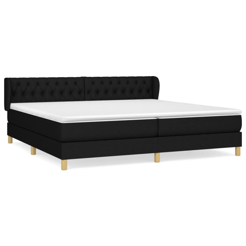 Pat box spring cu saltea, negru, 200x200 cm, textil - 1 | YEO