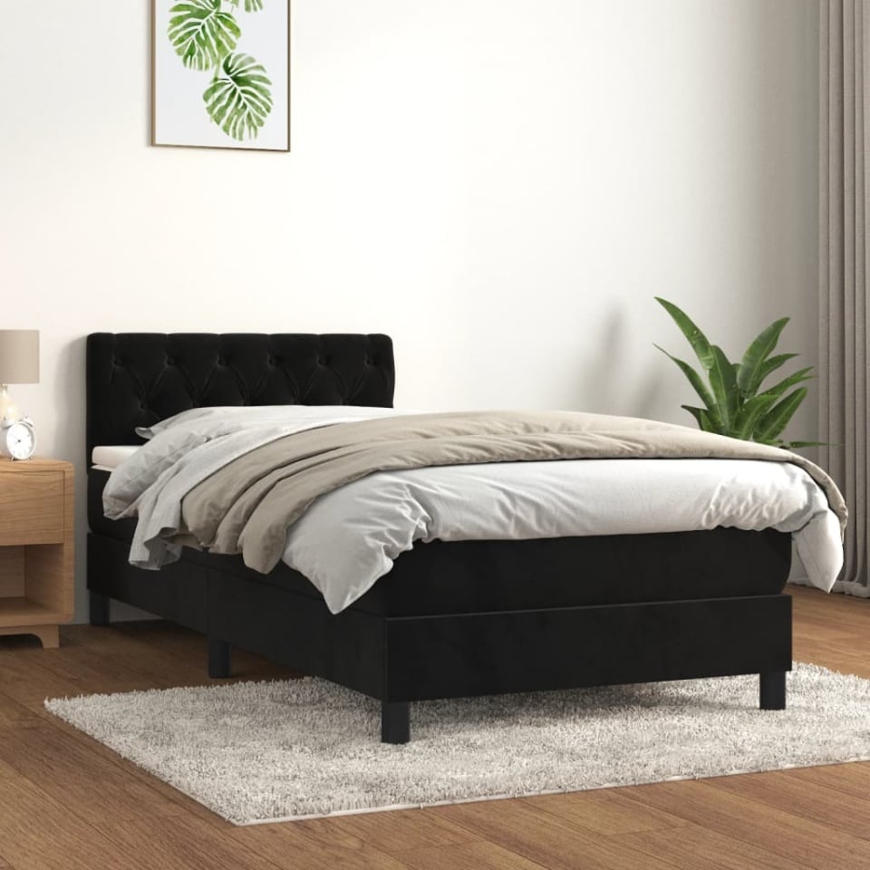 Pat box spring cu saltea, negru, 80x200 cm, catifea