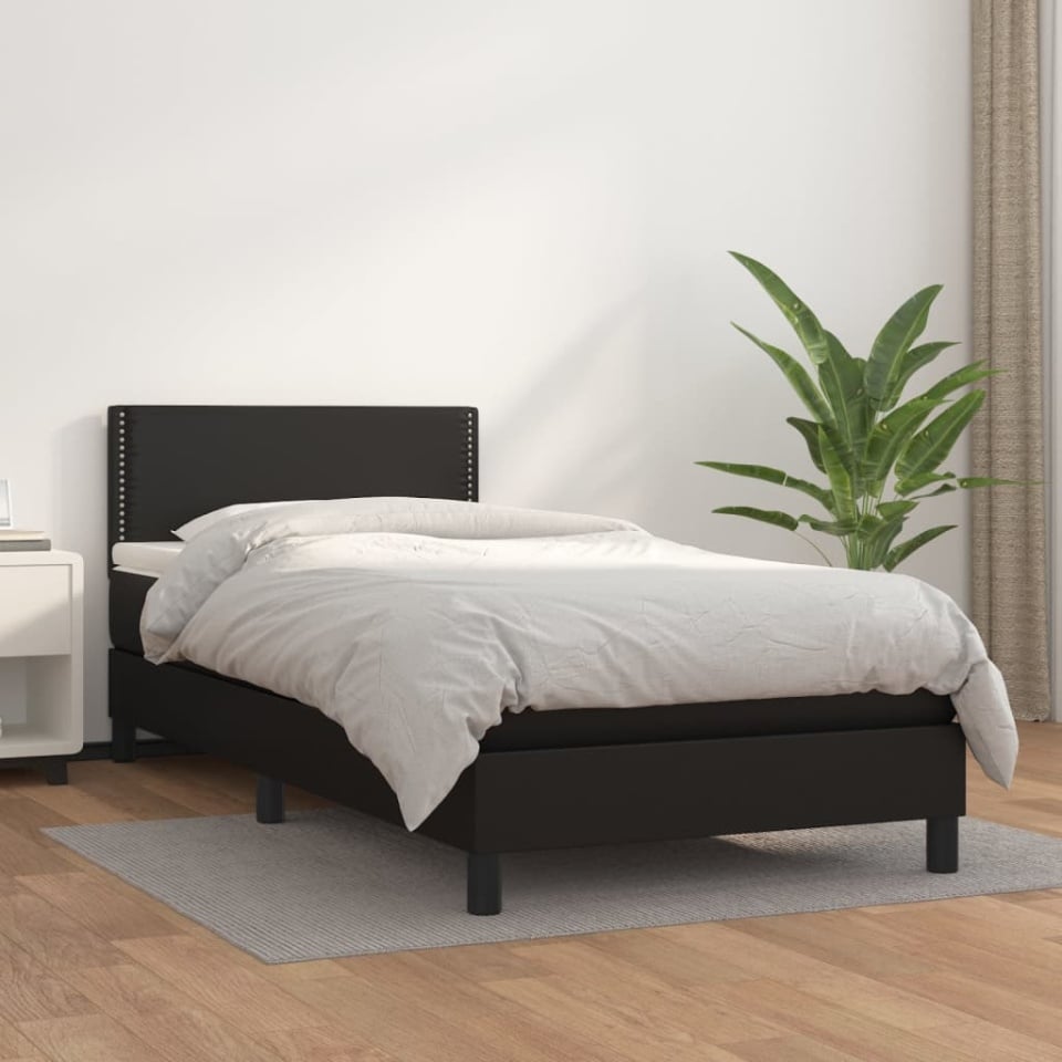 Pat box spring cu saltea, negru, 80x200 cm, piele ecologică